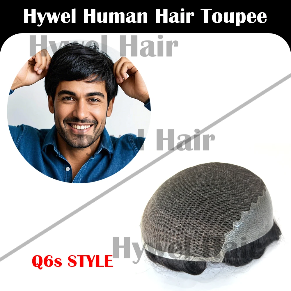 Hywel 6 Inches Q6 Men Toupee Men Wig 100% Human Hair System Unit Male Wig  Lace Front Mono Top Natural Hairline Toupee