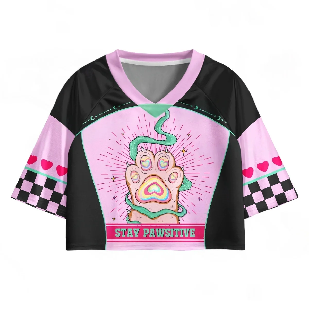 Rainbow Cat Claw 3D Printed Short Jersey T-shirt, Y2K Spicy Girl Style Subculture Street Style Color Contrasting Top