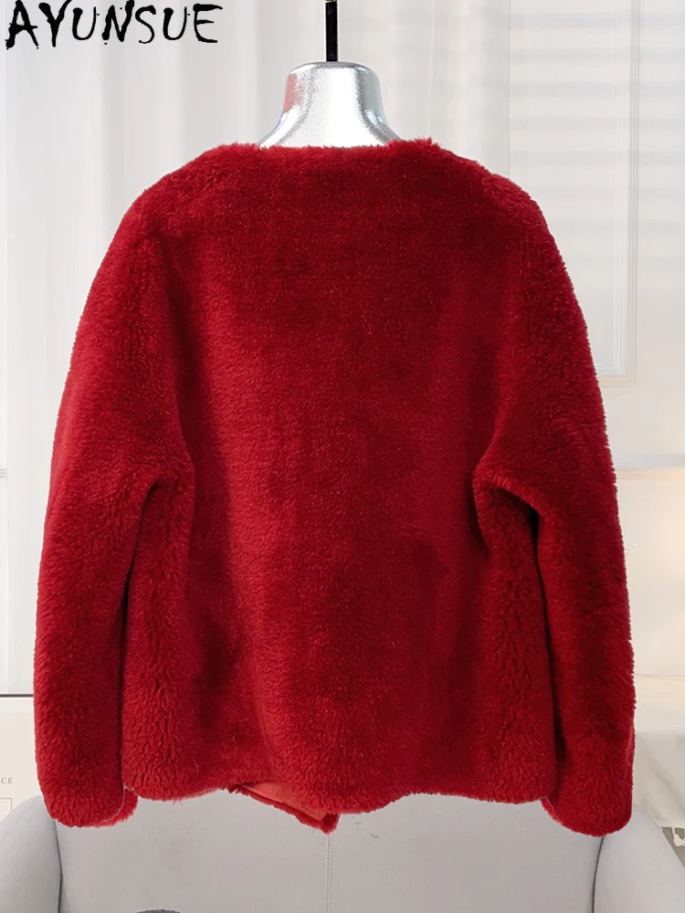 AYUNSUE 100% 천연 양모 여성 자켓 2025 가을 겨울 양고기 모피 자켓 여성 의류 고품질 겉옷 Abrigo Mujer