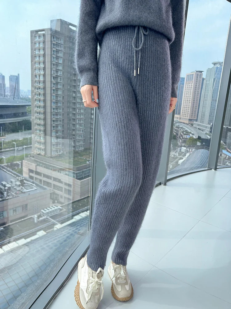 Dames 100% Nertsen Kasjmier Gebreide Broek Dikke Potloodbroek Herfst en Winter Casual Eenvoudige Stijl Kasjmier Gebreide Broek