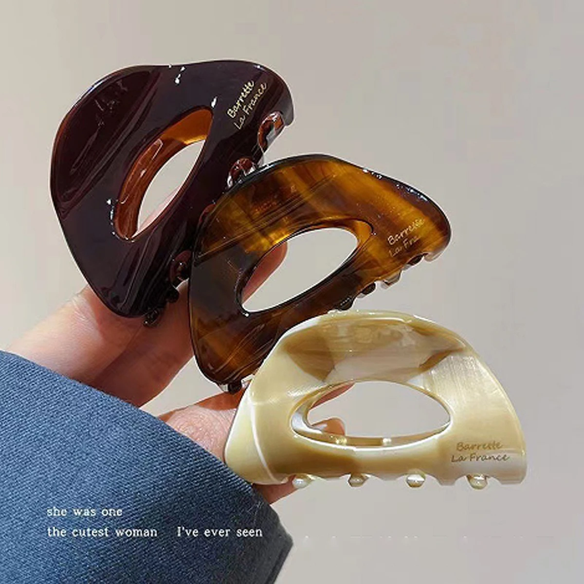 1 Stück Koreanische Halbkreisförmige Hohle Acetat-Haarspange in Mittelgroßen, Kaffeefarben, Einfache Halb-Up-Pferdeschwanzspange für die Rückseite des Kopfes – Detail 3