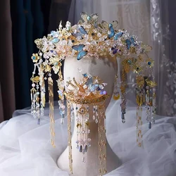 Luxurious Vintage Chinese Dragon Phoenix Hair Crown Traditional Head Accessories  Xiuhe Costume Hanfu Stage show Headdress