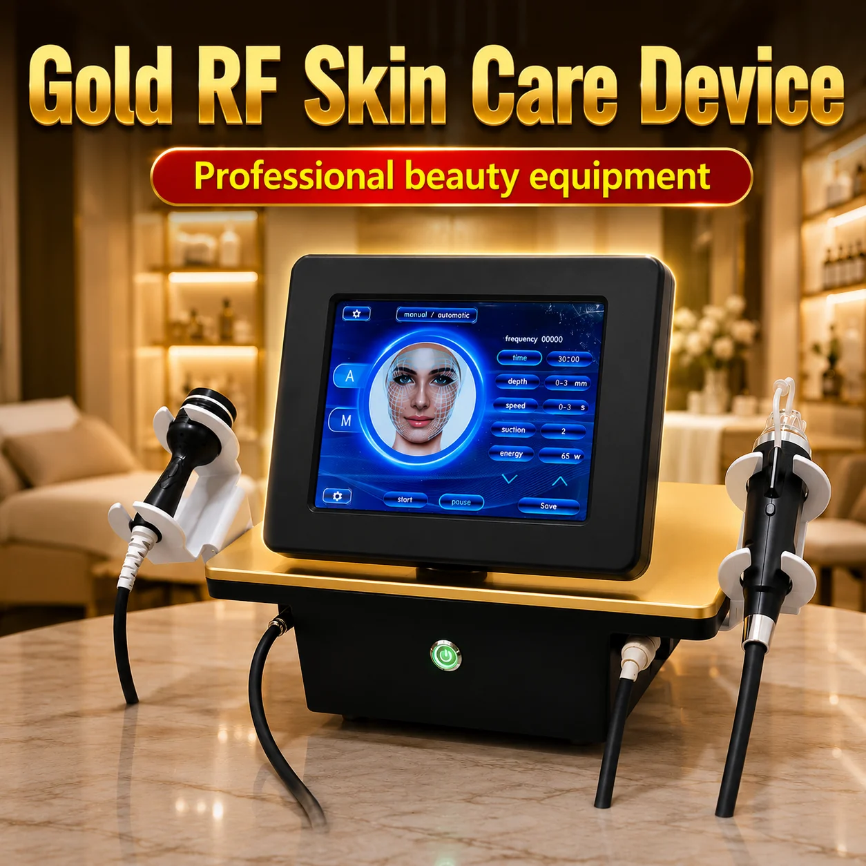 Professional Gold RF Skin Care Device Skin Rejuvenation Acne Improvement Touch Screen Beauty Equipment for Salon and Spa