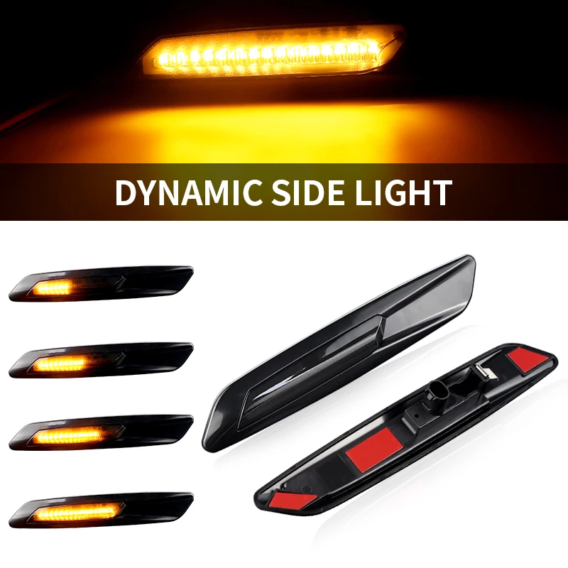 2pcs  For BMW 1 3 5 Series F30 E90 E91 E92 E93 E46 E60 E61 2003-2010 Dynamic Amber 12V LED Side Marker Lights Turn Signal Lamp