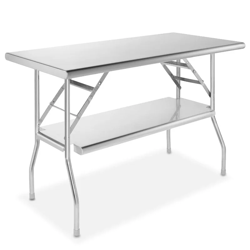 Stainless Steel Folding Table 48 x 24 Inch with Under Shelf, NSF Kitchen Prep & Work Table