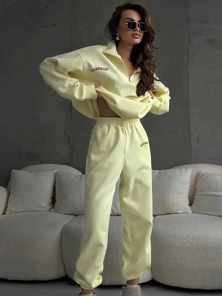 

BKQU осенне-зимний спортивный костюм, женский повседневный свитшот на молнии с вышивкой букв, одинаковые брюки для бега, модная одежда Y2k