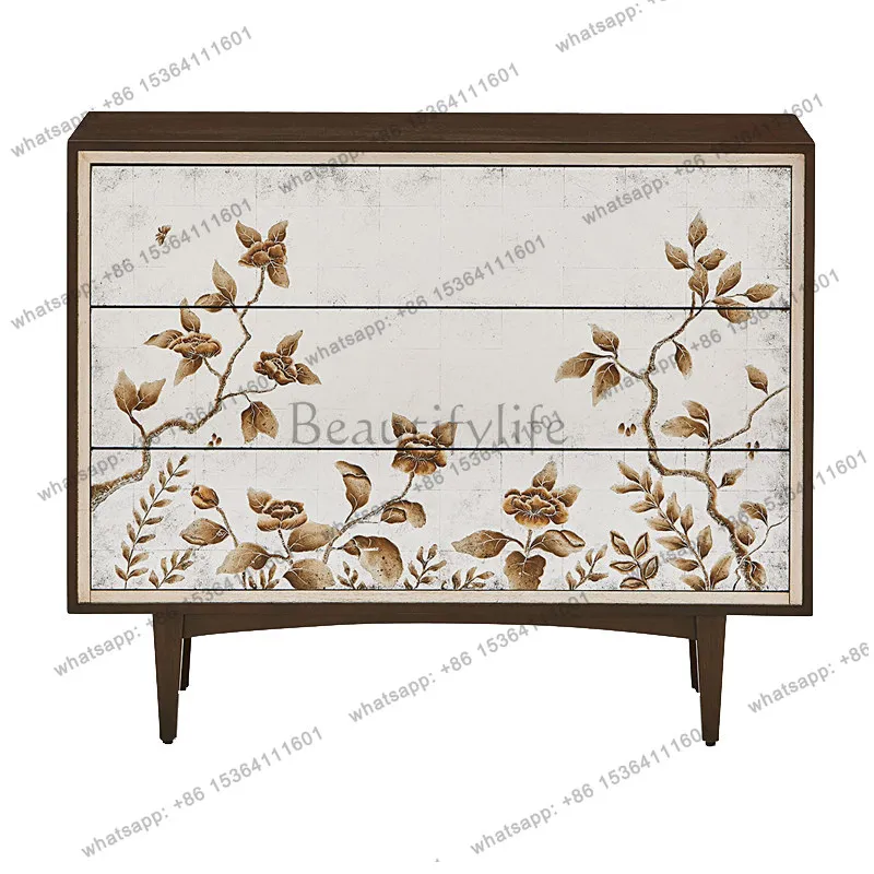 

American solid wood storage porch cabinet, new Chinese living room retro storage drawer cabinet