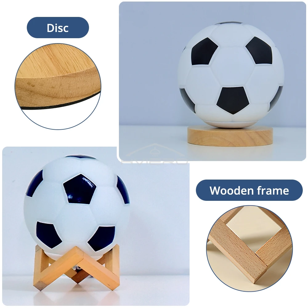 Usb candeeiro de mesa madeira vidro quarto decoração estudo lâmpadas luz base madeira tema futebol borracha macia decoração escritório em casa presentes