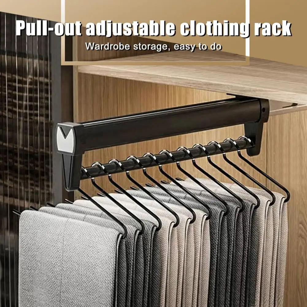 Space-saving Trousers Rack Aluminum Alloy Pants Rack Heavy Duty Aluminum Alloy Pull-out Pants Rack for Space Saving Wardrobe