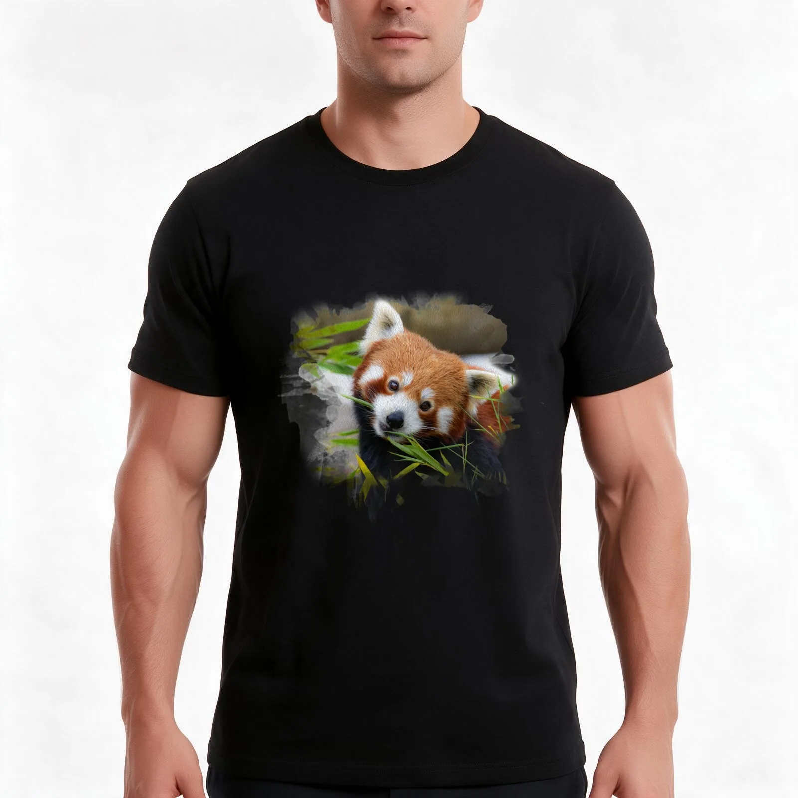 Little red panda close up T-Shirt, Summer Casual Cotton Tee, Oversized Streetwear Tops, Vintage Graphic Print, Unisex Men Women