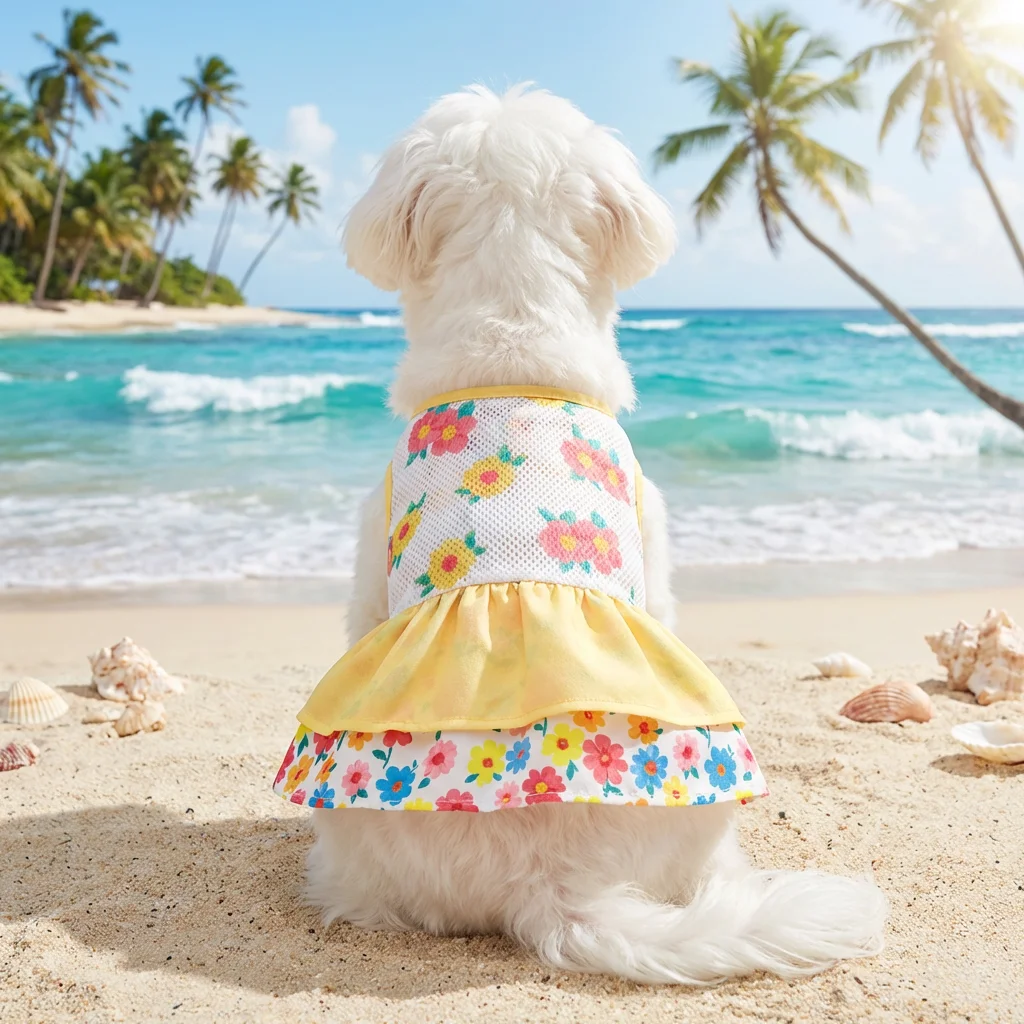 Vestido falda transpirable doble capa amarillo y blanco perros y gatos - imagen 3