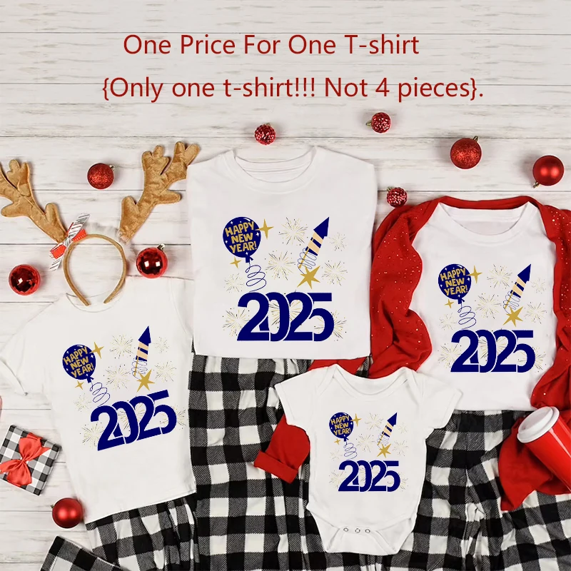 Hello 2025 Happy New Year Family Matching Outfits Dad Mom Kids Shirt Baby Bodysuit Family Clothes New Year Party Family Outfits