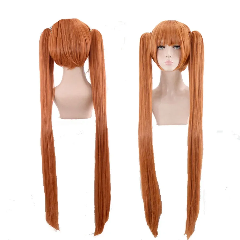 Peluca de Cosplay naranja, cabello liso, coletas, Miss Ueno