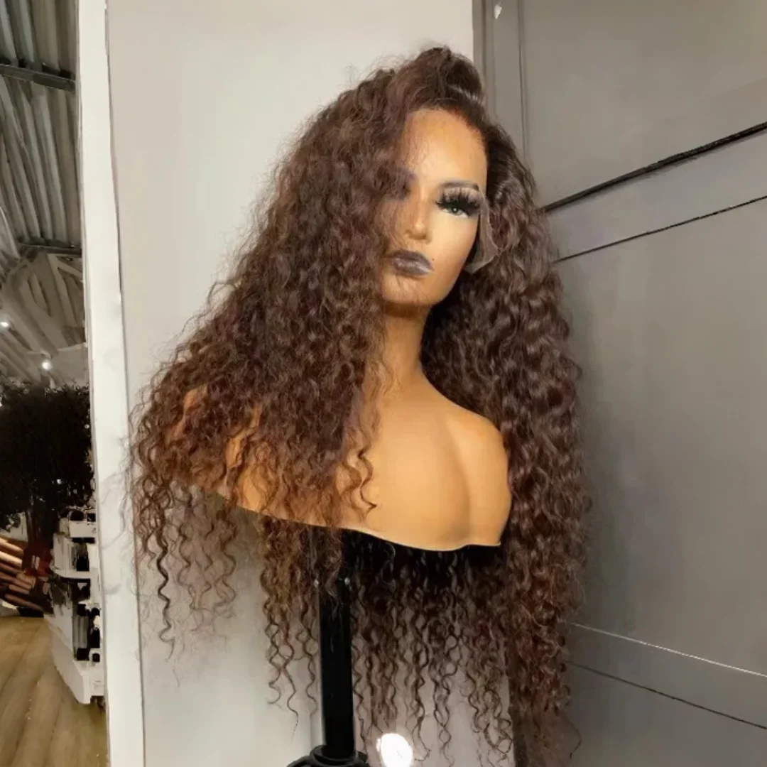 

Brown 26Inch Soft Middle Part Long Kinky curly Lace Front Wig Jerry Curl For Women Synthetic Preplucked Glueless Party Use