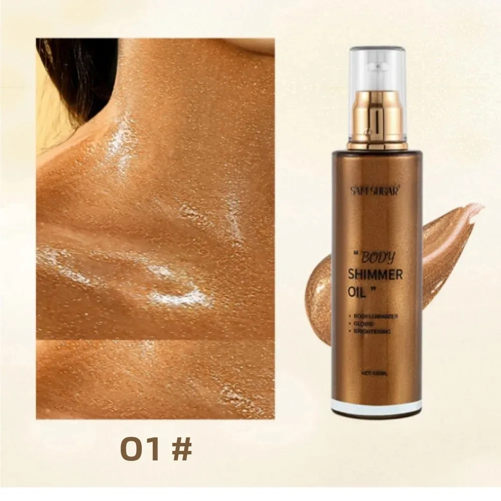 100ml Pearl Rose Gold Shimmer Oil Highlighter For Face Body Glow Bronzer Illuminator Liquid Makeup Shine Brightener