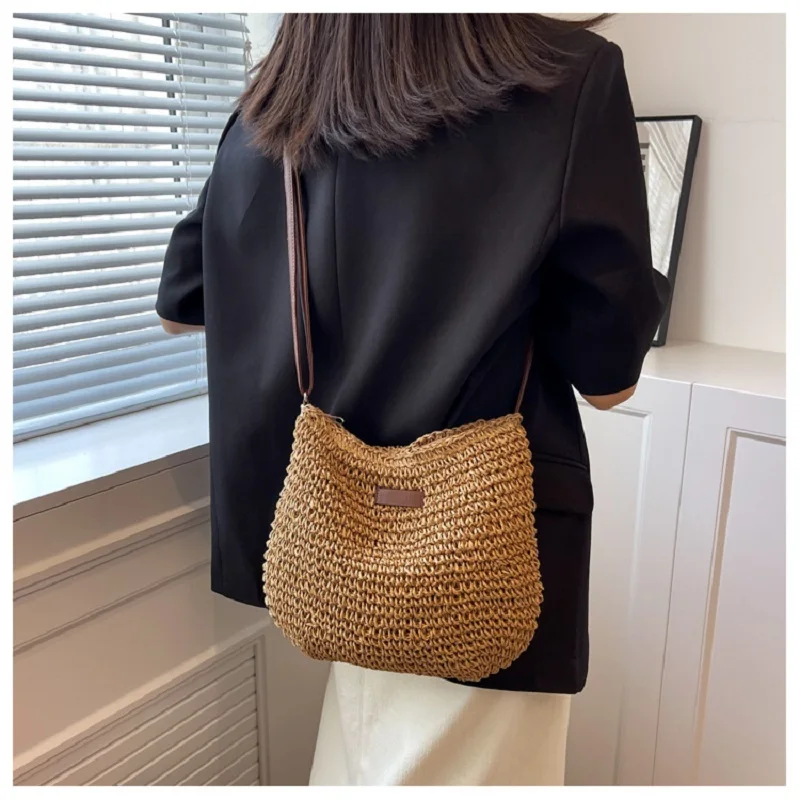 Ladies Summer Straw Woven Crossbody Bag Women Beach Holiday Shopping Woven Shoulder Handbag Messenger Purses for Women Bags