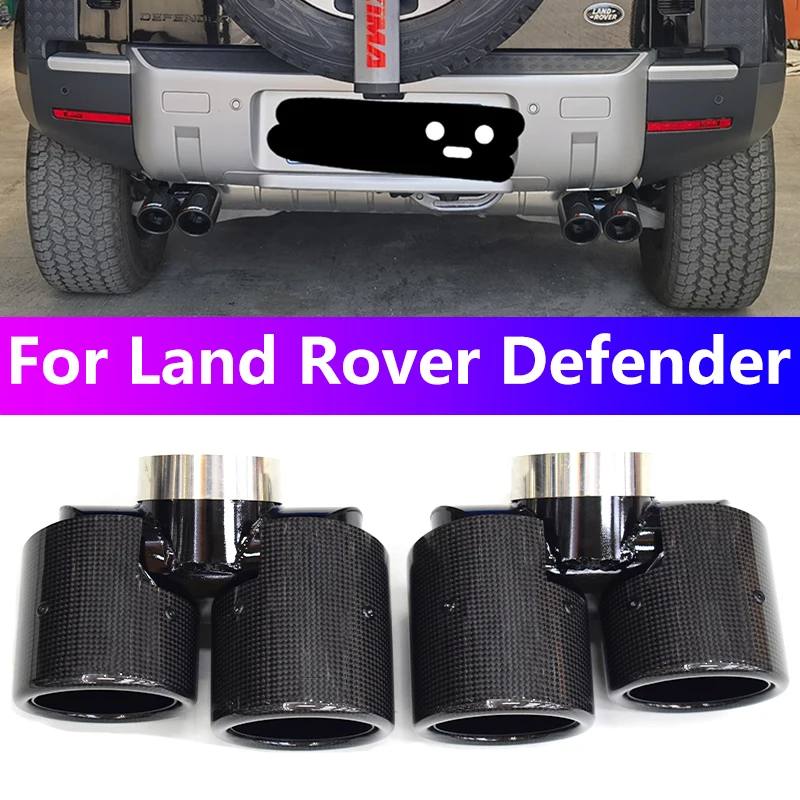 

For 20-24 Land Rover Defender 90 110 130 tailpipe Muffler tip upgrade carbon fibre black square quad outlet exhaust pipe