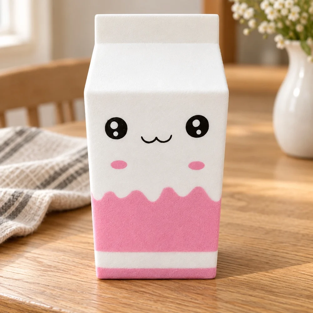 Milk Carton Squishy Toy Soft PU Slow Rising Foam Pink White Cute Face Squeeze Fidget Desk Companion Gift for Teens and Adults