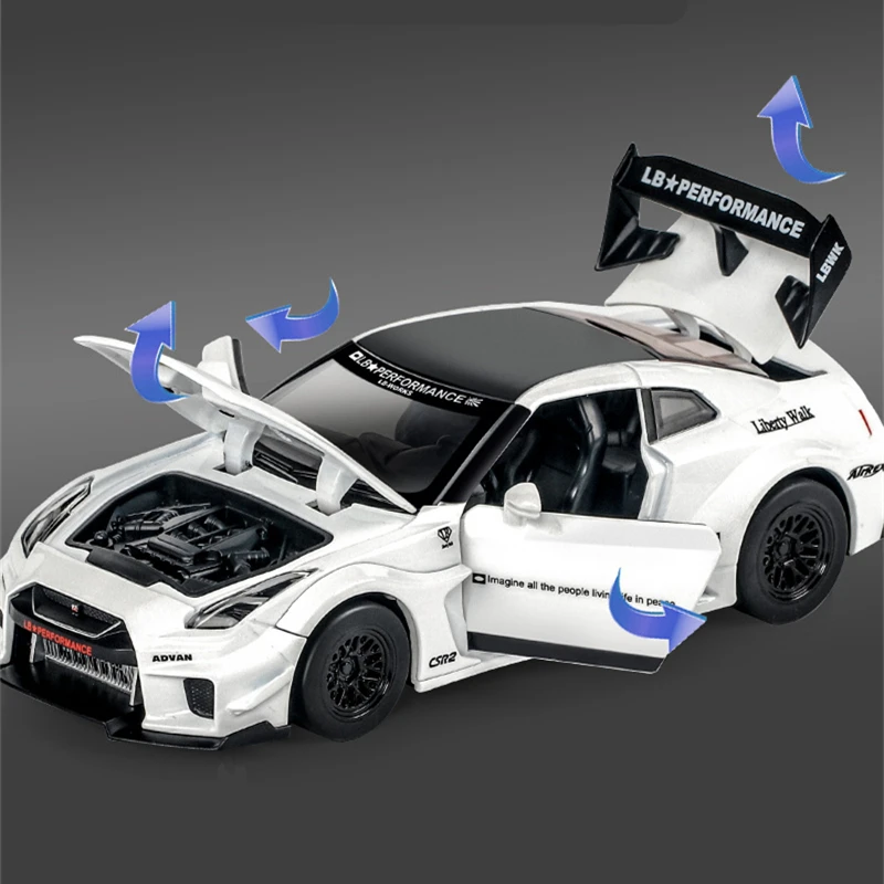 1:32 Skyline Ares Nissan GTR CSR2 Alloy Sports Car Model Diecast Metal Toy Racing Car Model Simulation Sound and Light Kids Gift