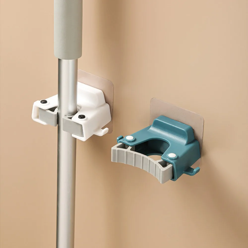 

Punch-free Mop Rack with Hook Multi-pot Application Wall-mounted Mop Holder Saving Space Wall-mounted Mop Clamp Hook Bathroom