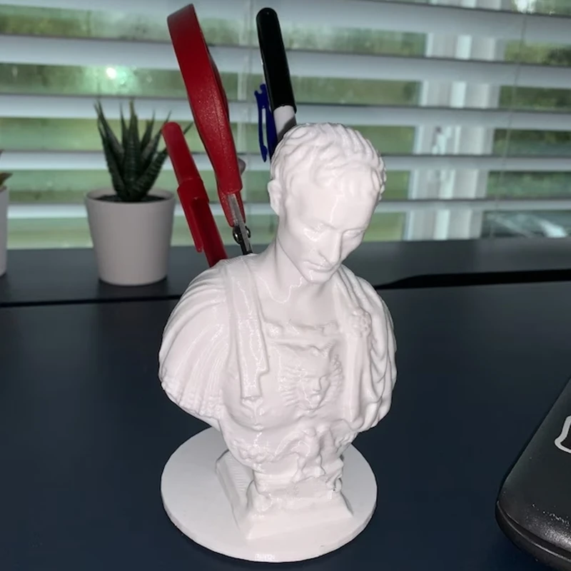 Unique Julius Caesar Desk Pen Holder - Plant-Based PLA Plastic Decoration for Office or Home - Perfect Birthday Gift!