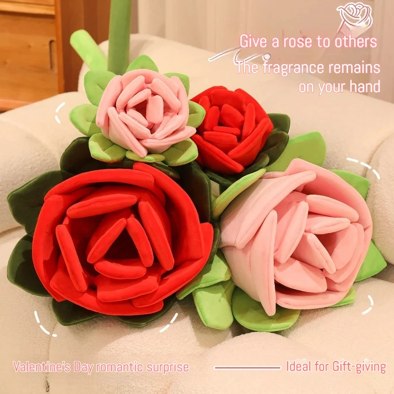 Cartoon Rose Plush Toy Soft Flannel Flower Bouquet Home Decor Home Bed Decoration Soft Stuffed  Valentines Day Gift
