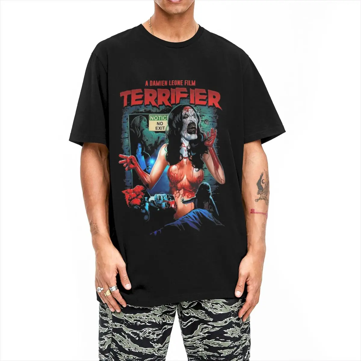 Retro Terrifier Film T-Shirt Men Street Style Cotton T Shirts Summer O-Neck Hip Hop Tee Shirt Casual Plus Size Tops