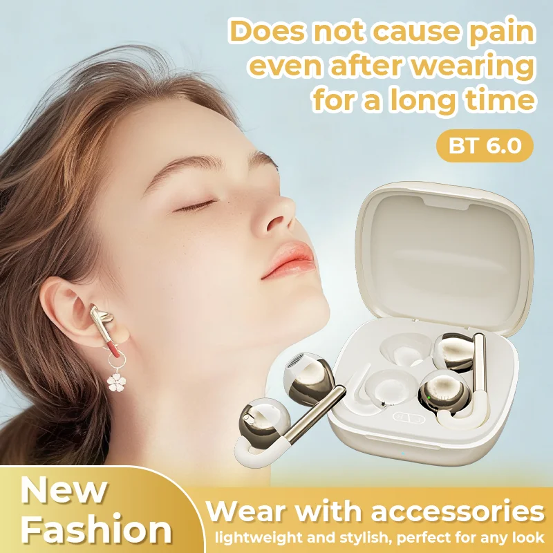 

Bluetooth Headset 6.0 Wireless Headphones Ear-Clip Music Noise Canceling HD Call Sports Gaming Earphone