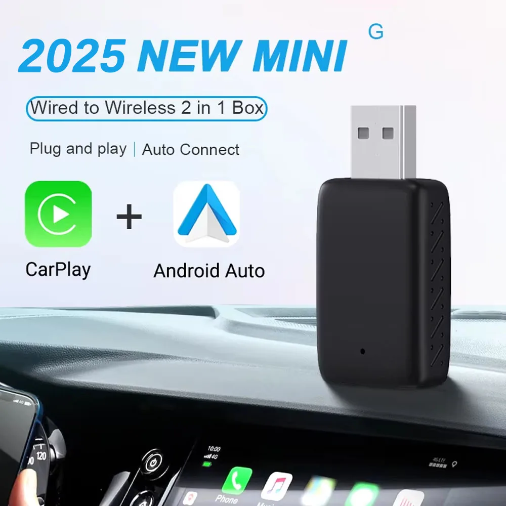 NEW Mini 2in1 Wireless Carplay Adapter And Android Auto Wireless Adapter  Plug And Play  Wired to Wireless For 99% OEM Cars