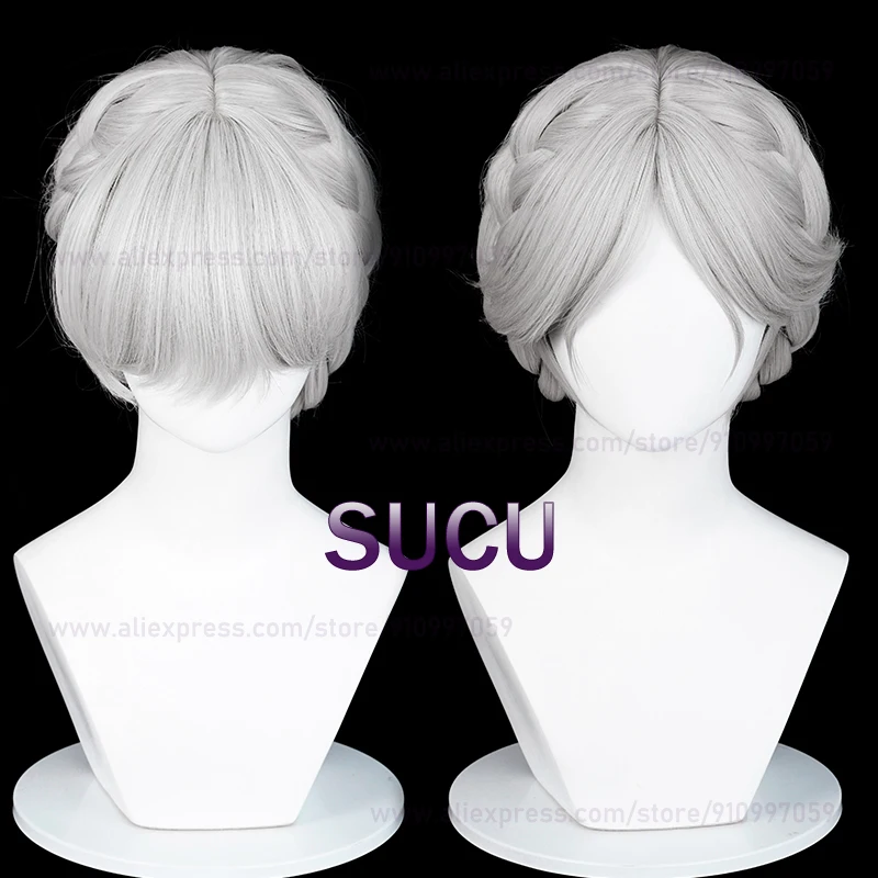 V Peruca Cosplay para Mulher, Sangrenta, Queen Mary, Cabelos Cinzentos, Resistente ao Calor, Perucas Sintéticas e Boné de Peruca, 43cm
