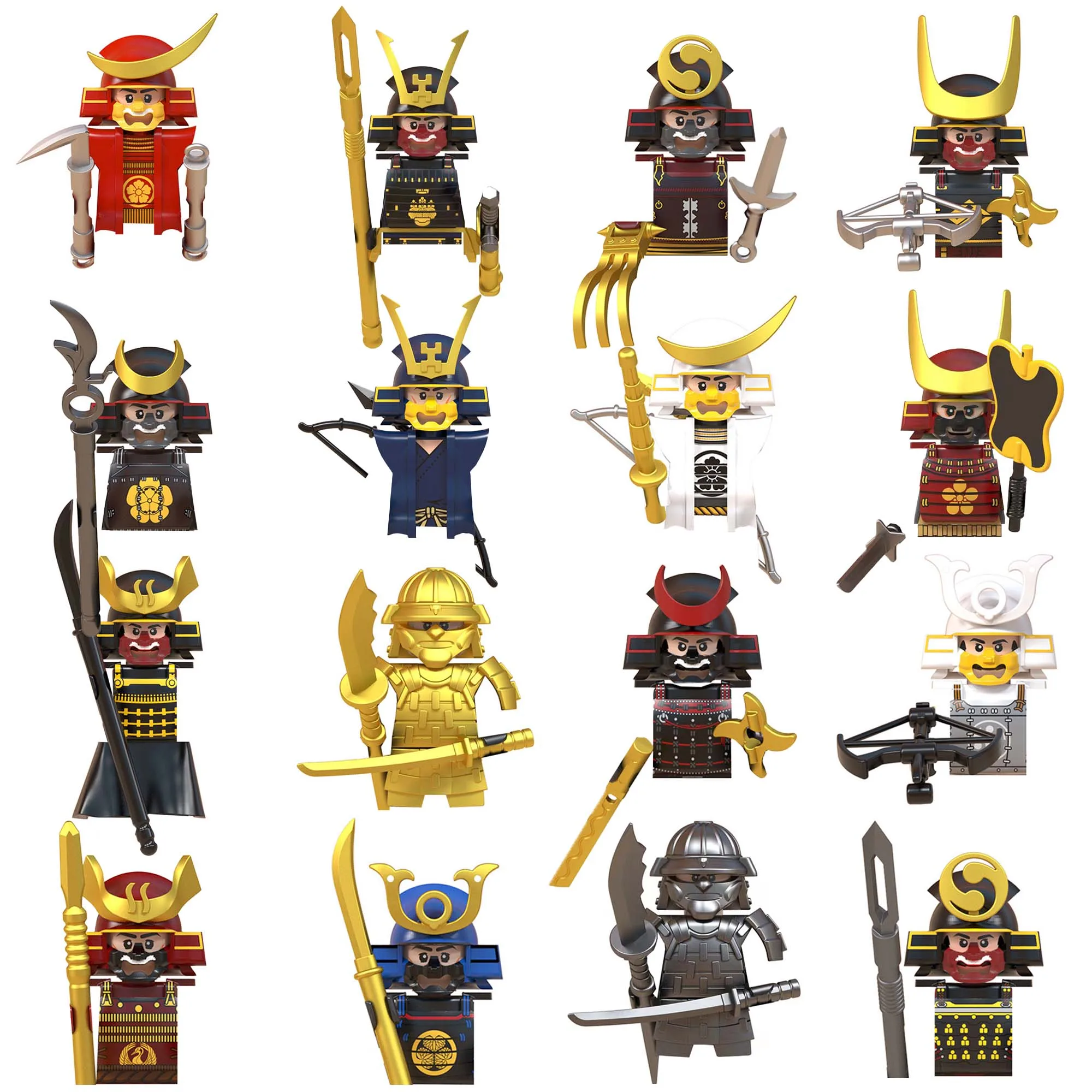 Samurai Building Blocks Japanese Bushi Ronin Daimyo Kenshi Figures Medieval Helmet Armor Bricks Toys WM Blocks WM6090 WM6096