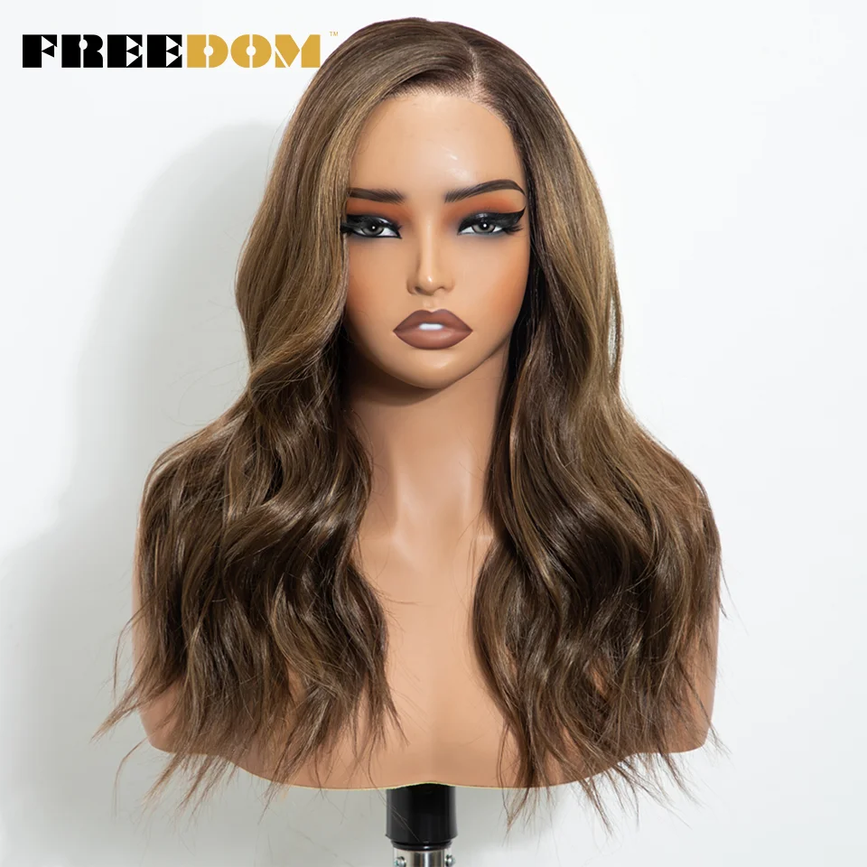 FREEDOM 6x4 Vorgezupfte Synthetische Lace-Front-Perücke für Frauen, Natürlich Gewellt, Kleberlose Lace-Perücke, Ombre Braun, für den täglichen Gebrauch – Detail 3