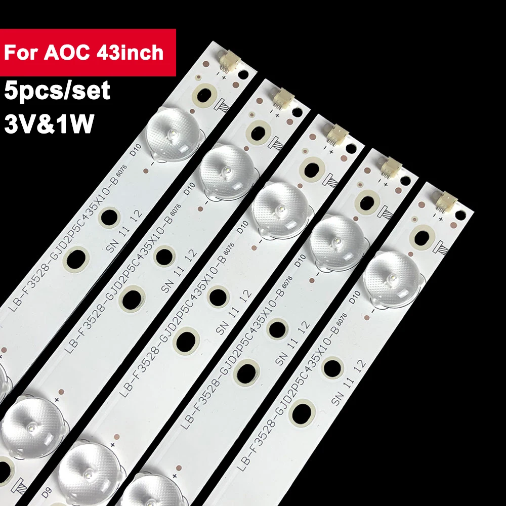 

5Pcs/Set 3V 1W TV Led Backlight Strip For AOC 43inch 10-leds GJ-2K16-430-D510-V4 LB-PF3528-GJD2P5C435X10-H LE43A3300 43PUF6061