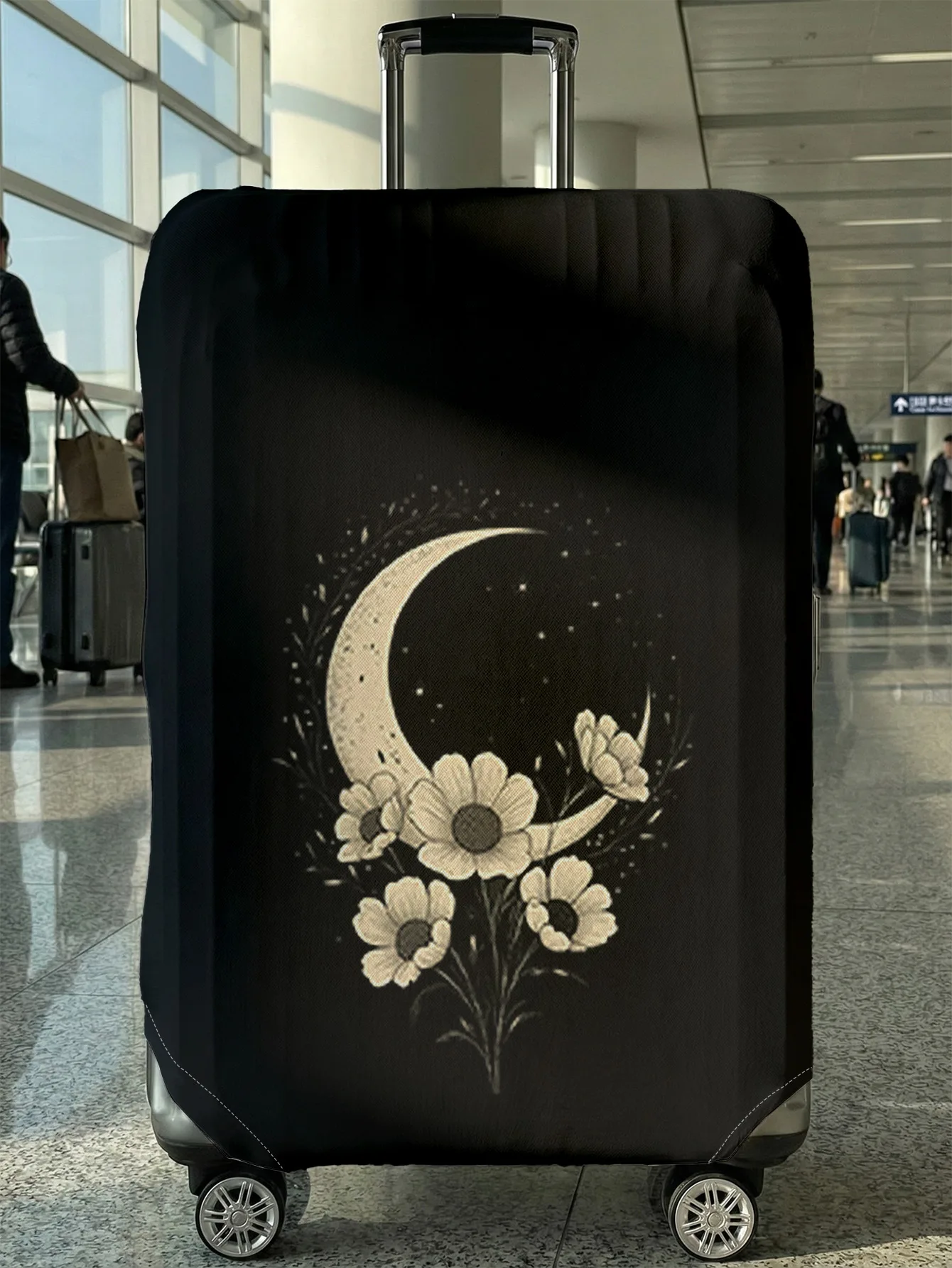 

Чехол для багажа с принтом Black White Moon Daisy, подходит для чемоданов 18-32 дюймов, чехол на ручку чемодана, дорожные аксессуары