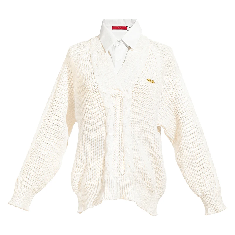 CHCH Camicette da donna Nuova moda autunnale Splicing Design Camicia femminile lavorata a maglia a maniche lunghe Top da pendolare da donna eleganti avanzati