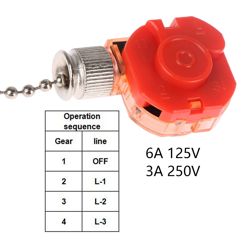Ceiling Fan Switch Kit 3 Speed 4 Wire Pull Wire Switch With Rope For DIY Accessories