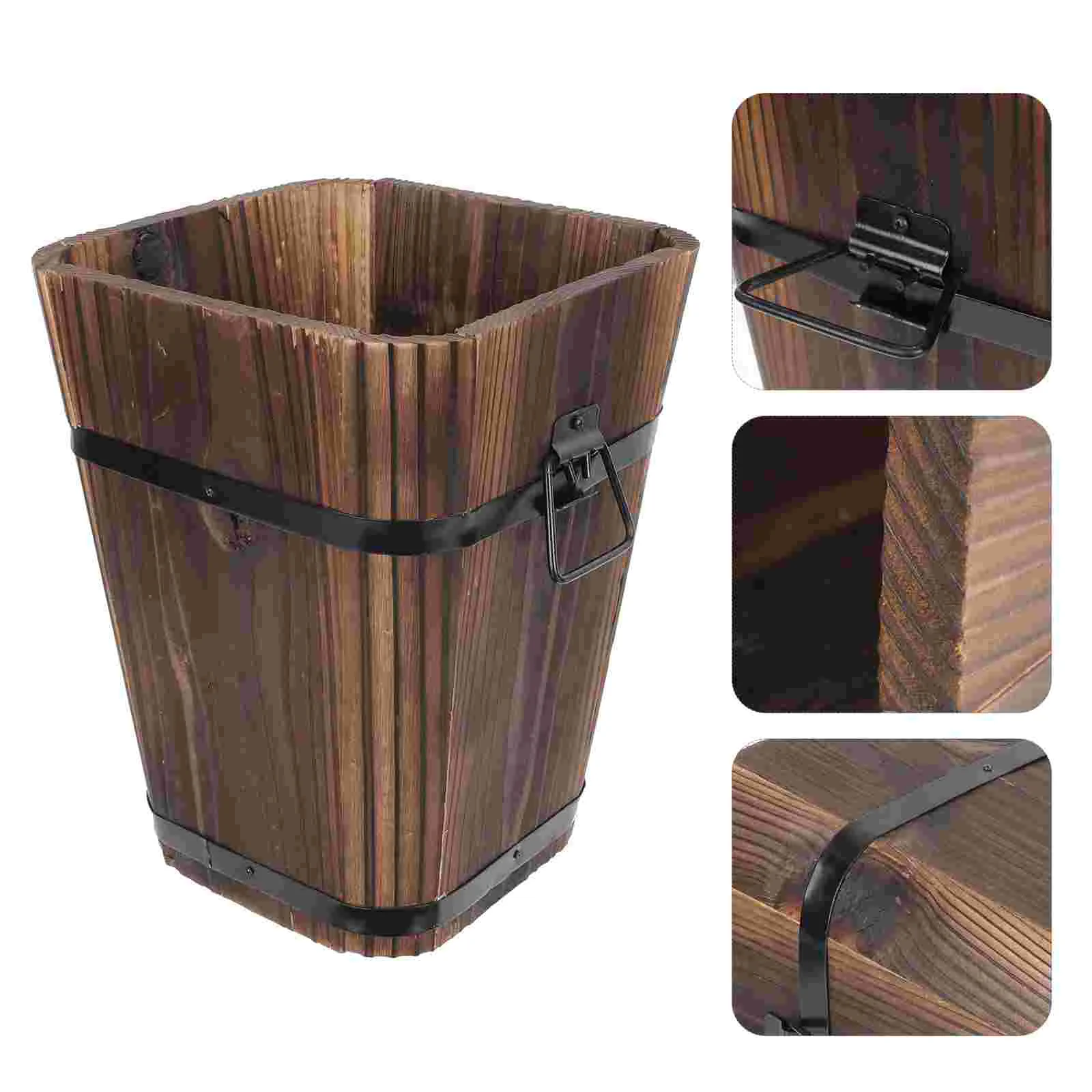 

Planter Pots Bbq Accessories Succulent Flower Durable Wooden Decorate Balcony Small Barrel Garden Retro Style Bucket Holder