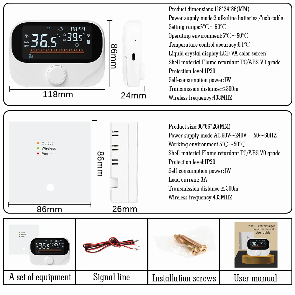 Tuya WiFi Smart Home Wireless Thermostat RF Battery Gas Boiler Water Heating Digital Temperature Controller Alexa Google Home