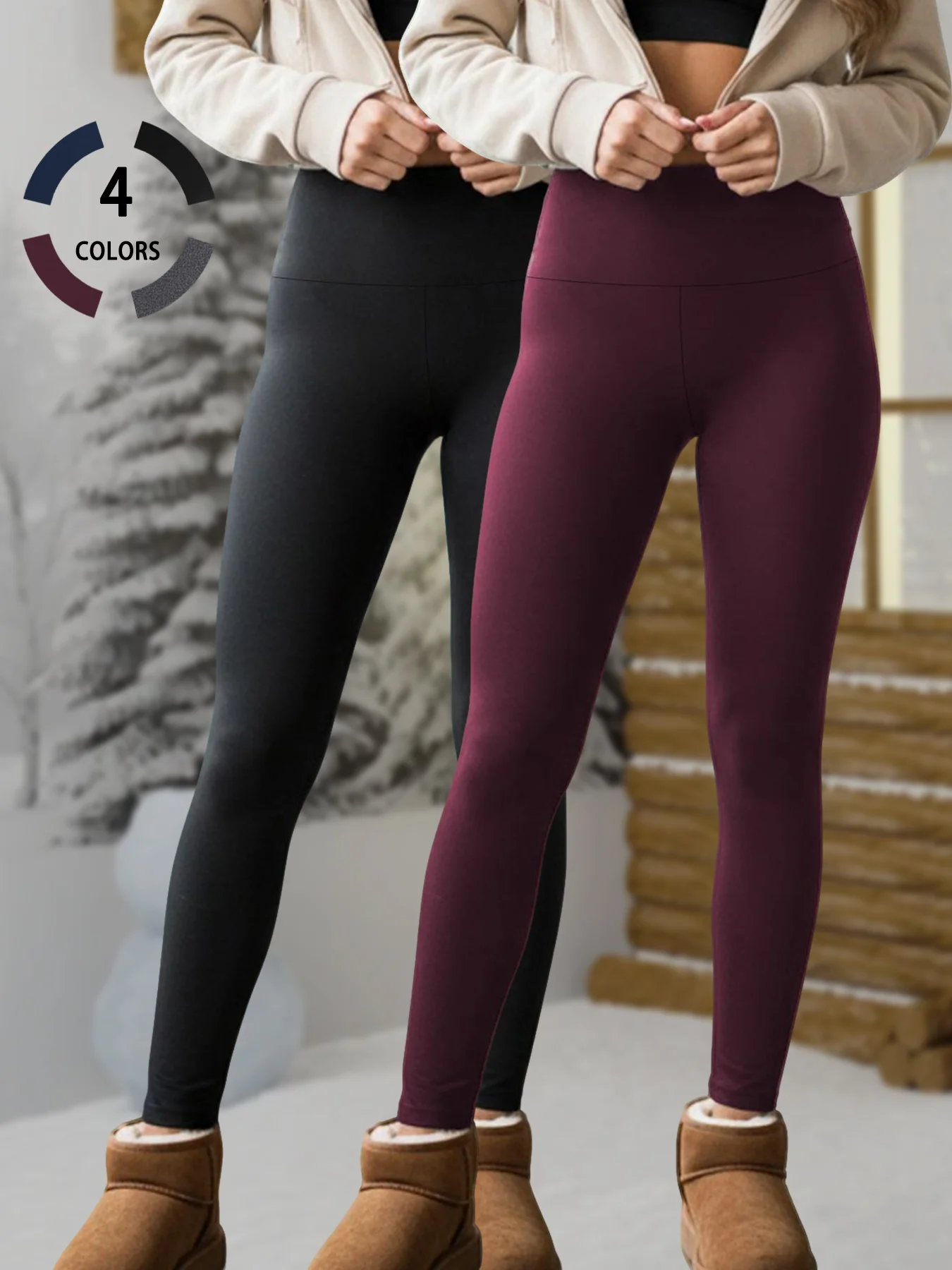 

2 PACK High waisted thermal leggings with plush fleece lining. Designed for women's winter workouts running in cold climates