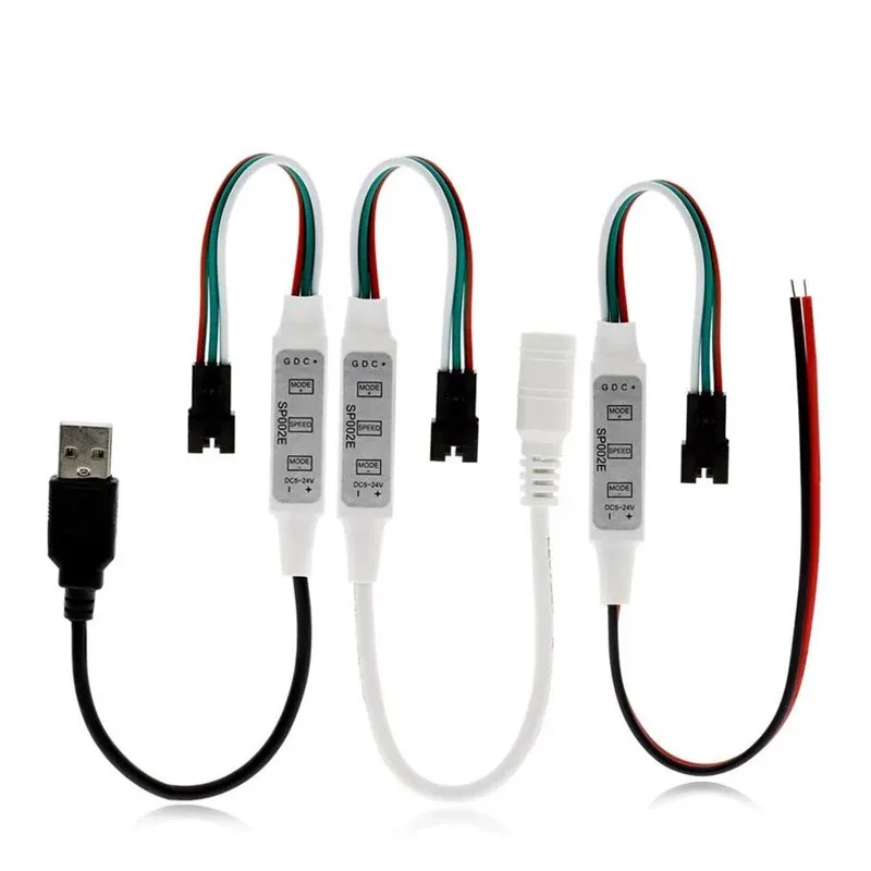 SP002E Mini RGB LED Controller 3 Button DC 5-24V USB Powered Dimmer for WS2812B WS2811 Addressable Magic Color LED Strip Lights