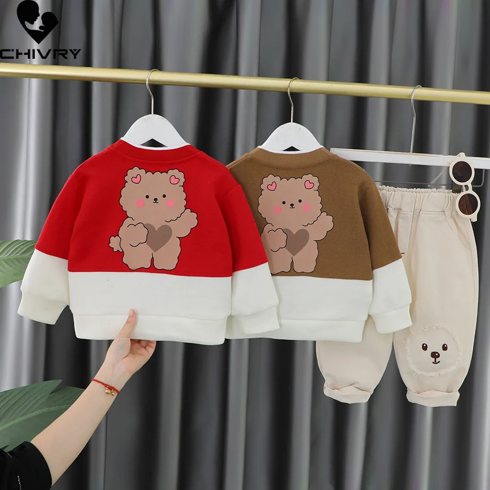 Neue Kinder Baby Herbst Mode Cartoon Bär Strickjacken Pullover Sweatshirt mit Hosen Jungen Mädchen Mode dreiteilige Kleidung Sets