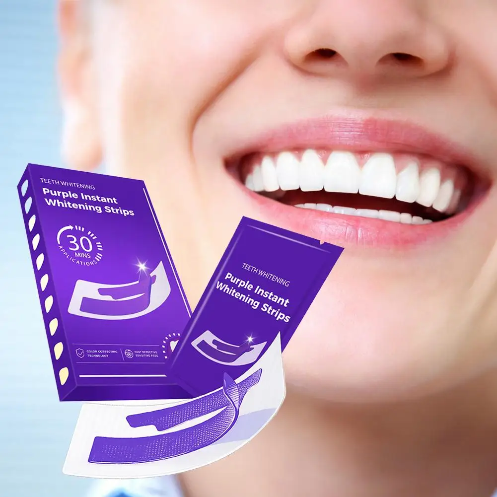 Smilekit Purple V34 Teeth Whitening Strips, Color Correction Tooth Bleaching Sticker, Remove Stains Fresh Breath Teeth Care