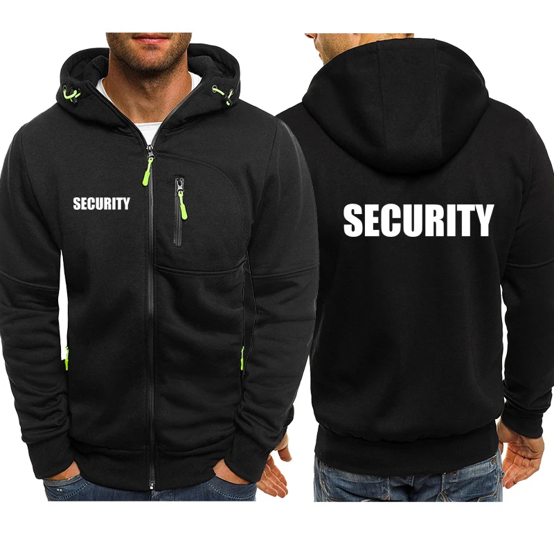 

Hoodies Men Jacket Security Uniform Print Casual HipHop Harajuku Hooded Sweatshirts Mens Zipper Jacket Man Hoody Clothing