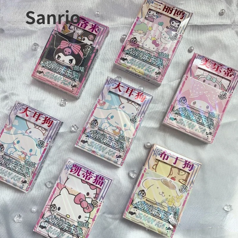 

24Pcs/Set Kawaii Sanrio Small Business Cards Gold Silver Flash Card Cinnamoroll Kuromi Hello Kitty Cute Cards Waterproof Gift