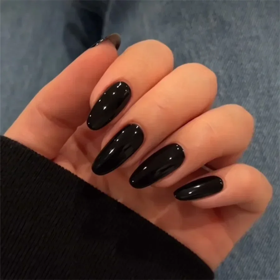 Wearing nail nail nail tablets ins drop-shaped pure black hot girl wind nail patch finished