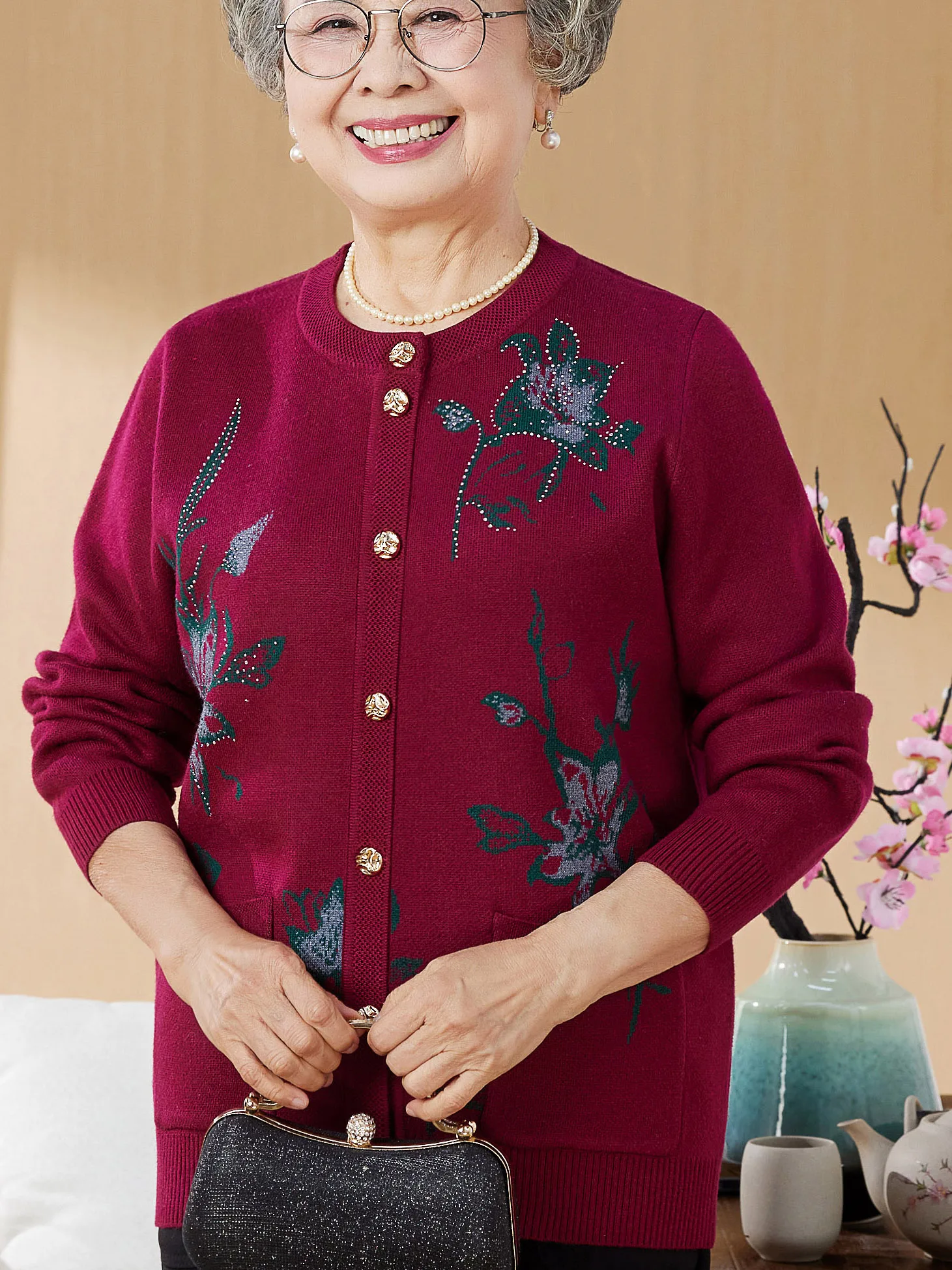 

Faionable Knitted Sweater Coat with kets And Buttons for ly Women round Ne Print T-irt Autumn Casual Loose Fit