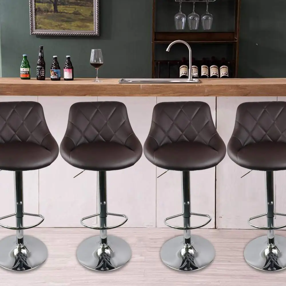 Height Adjustable Swivel Bar Stools Set of 4 with Back PU Leather Kitchen Counter Dining Chair Brown, Customized