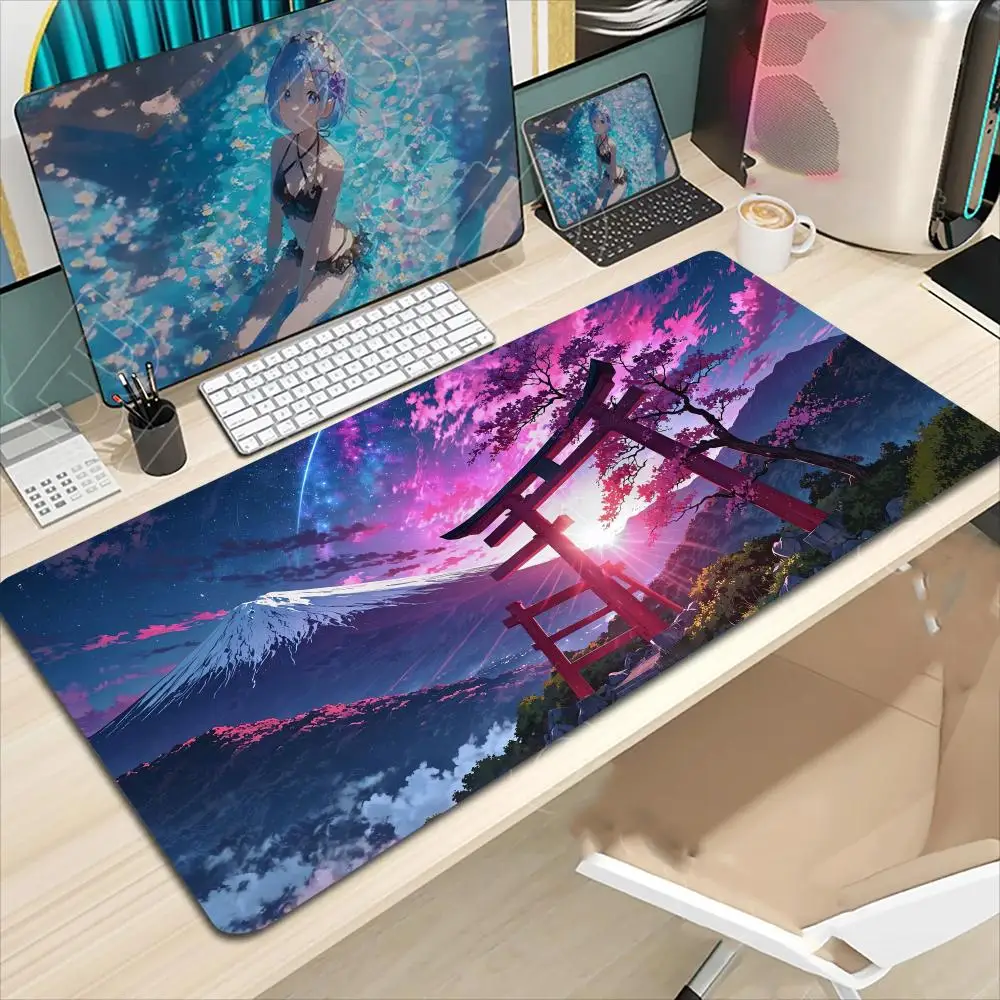 

Коврик для мыши с японским пейзажем, большой коврик для компьютерной офисной игры, настольные коврики XXL, резиновые противоскользящие коврики для игровой клавиатуры, длинные настольные коврики