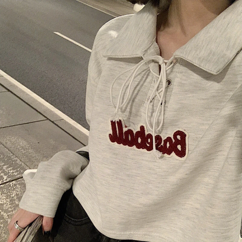 Crop Letter Sweatshirts Women Bandage Preppy Korean Fashion Style Students Harajuku Hotsweet High Street Stylish Свитшот Casual