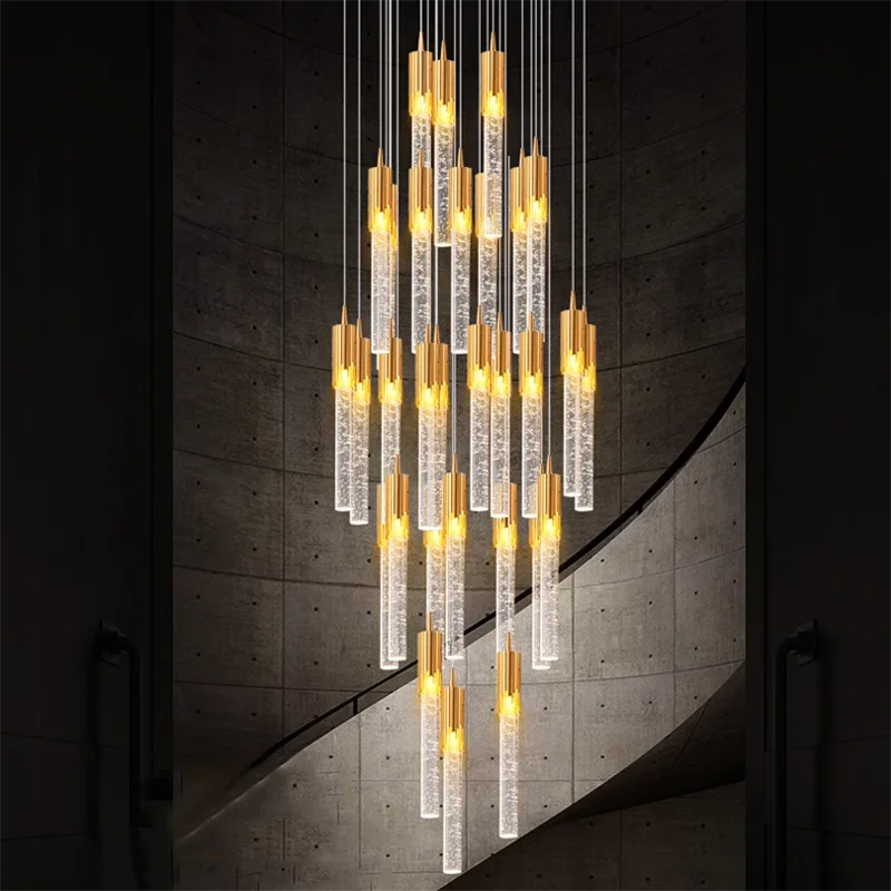 

Crystal Column Chandelier Modern Simple Luxurious Stairway Restaurant Department Duplex Living Room LOFT Hollow High Long Lamp